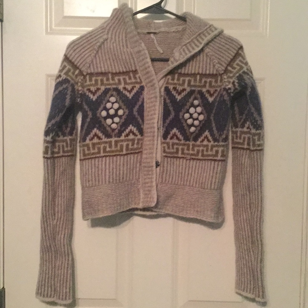 Free people cropped wool hooded cardigan